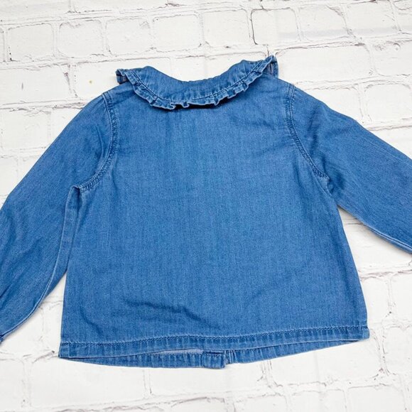 NEW Zara 6-9 mos Ruffle Collared Chambray Denim Button Up 100% Cotton - Picture 4 of 7